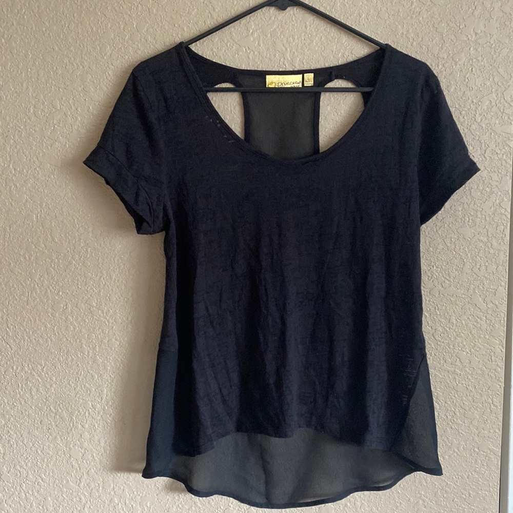 Princess Vera Wang top, sheer black, cut outs in back